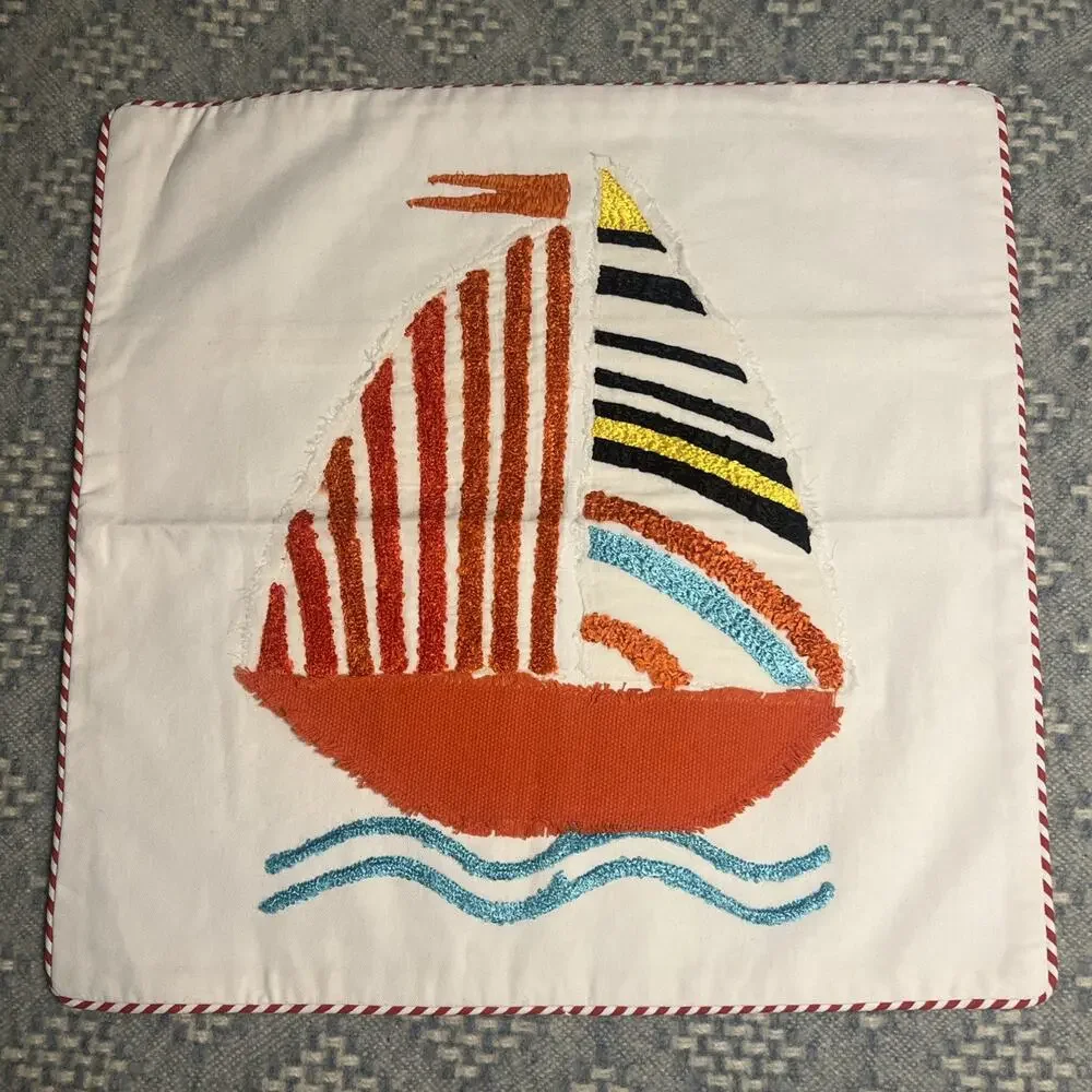 Annie Selke Smooth Sailing Applique Decorative Pillow Cover in Red Orange Blue